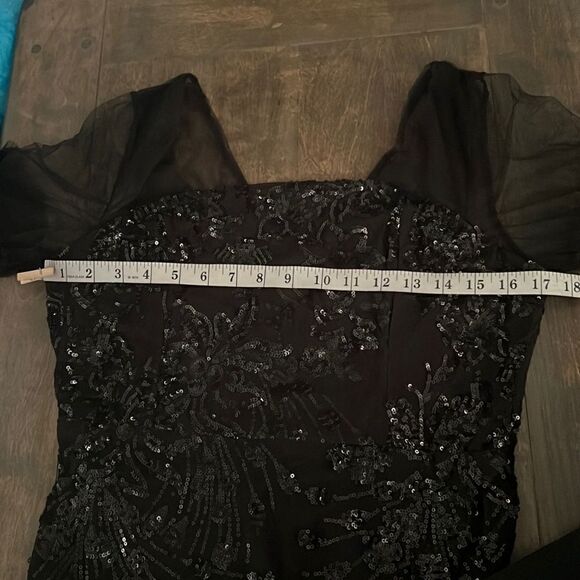 Tulle black Flared Sleeve Evening Party Dress Elegant Mermaid gown dress Sz- XL - Picture 13 of 16